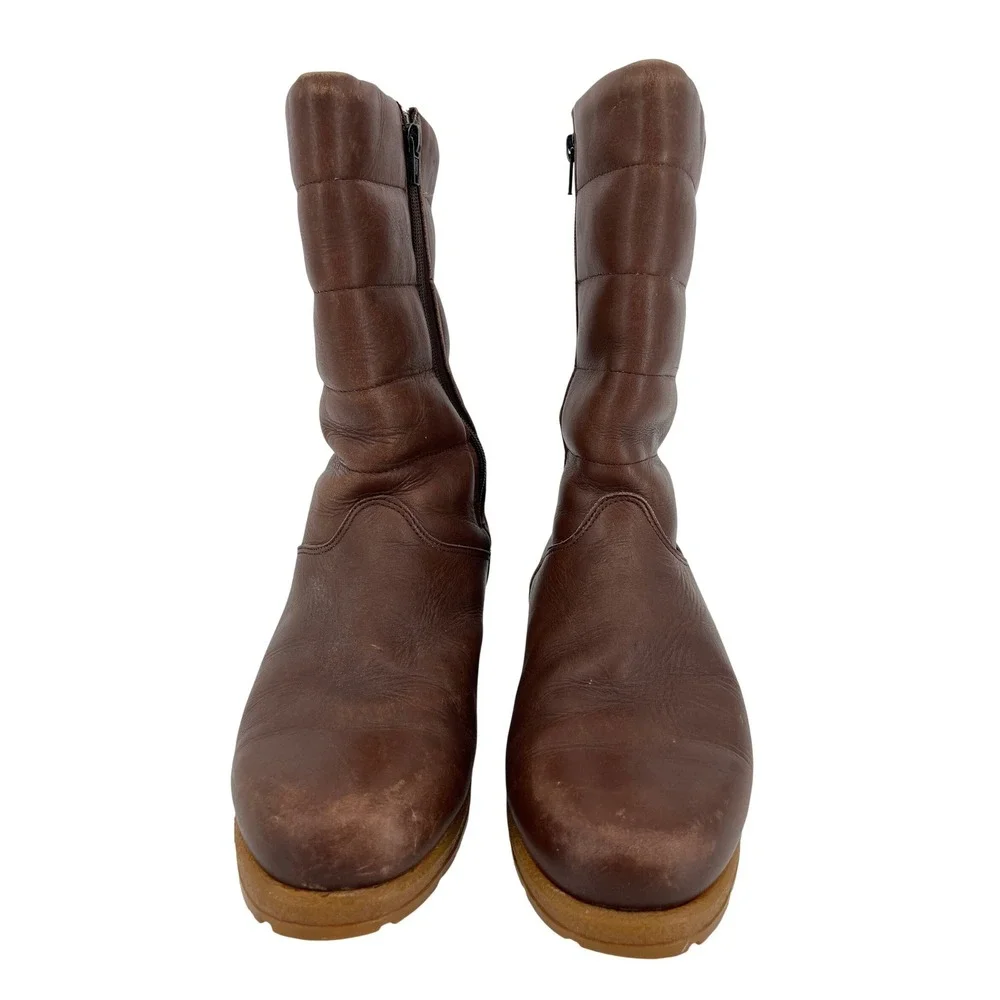 Blondo Mid Calf Winter Boots Womens 11 Brown Leather Quilted Zip Shearling Lined